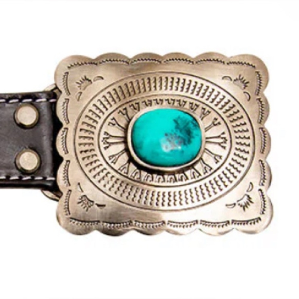 NWT Myra Western Hand Tooled Leather Belt w/ Hair On Hide & Turquoise Accents - Picture 8 of 15
